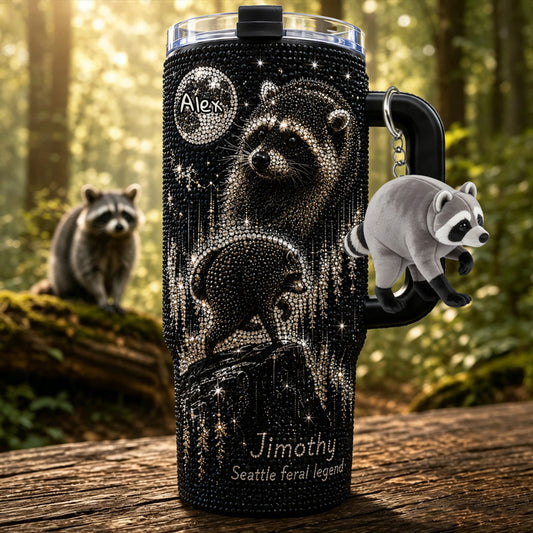 Vintage Jimothy Waschbär - Personalisierbarer Waschbär-Rhinestone-Becher mit Plüsch-Anhänger