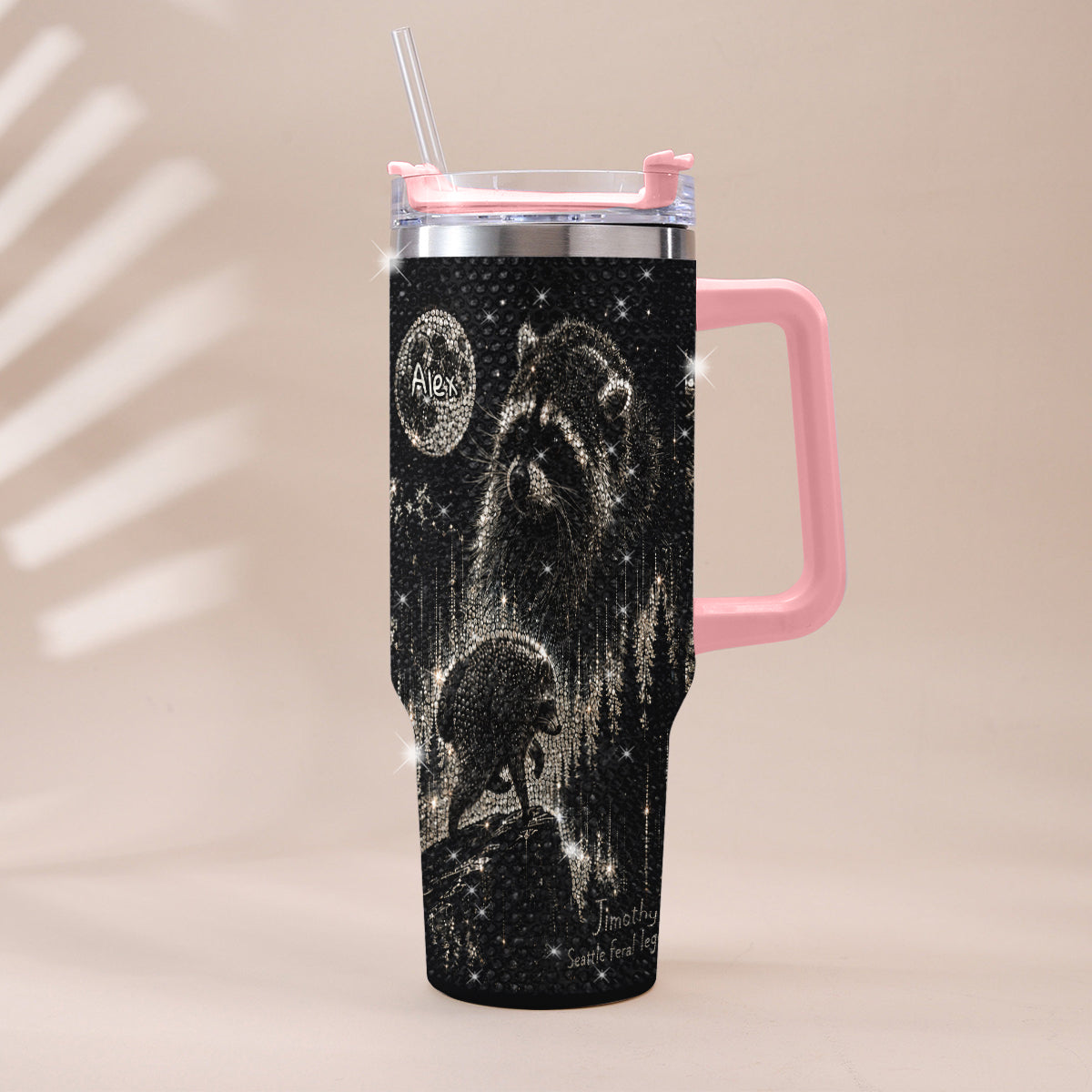 Vintage Jimothy Raccoon - Personalized Raccoon Rhinestone Tumbler With Plush Charm