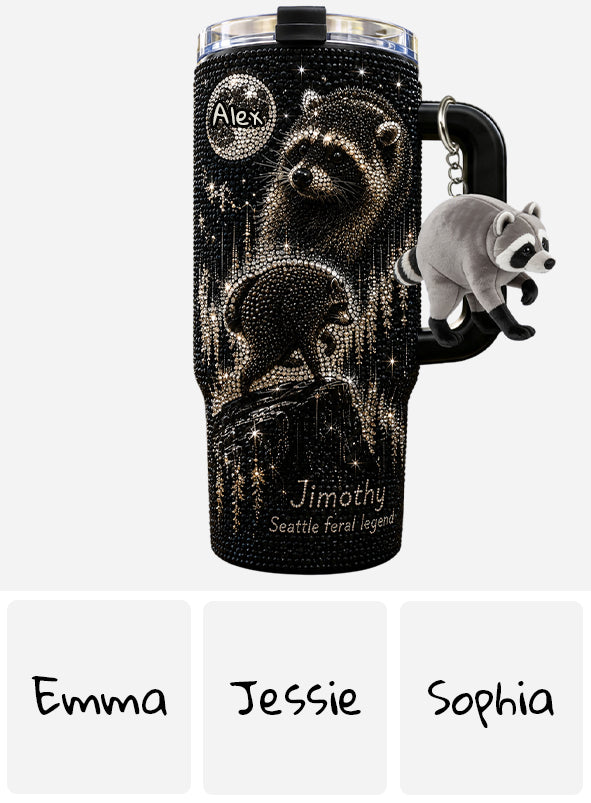 Vintage Jimothy Raccoon - Personalized Raccoon Rhinestone Tumbler With Plush Charm