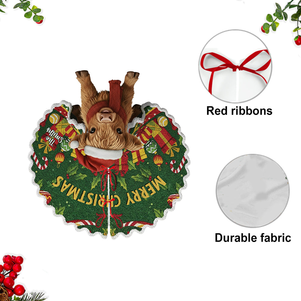 Merry Christmas - Personalized Highland Cow Shaped Tree Skirt