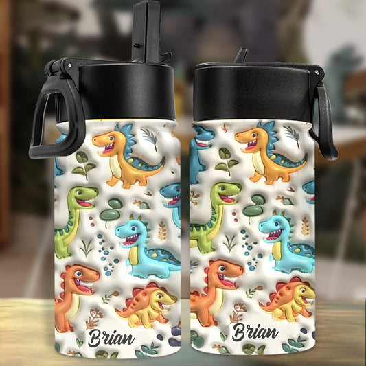 Niedliche, personalisierte Trinkflasche mit Dinosaurier-Motiv für Kinder