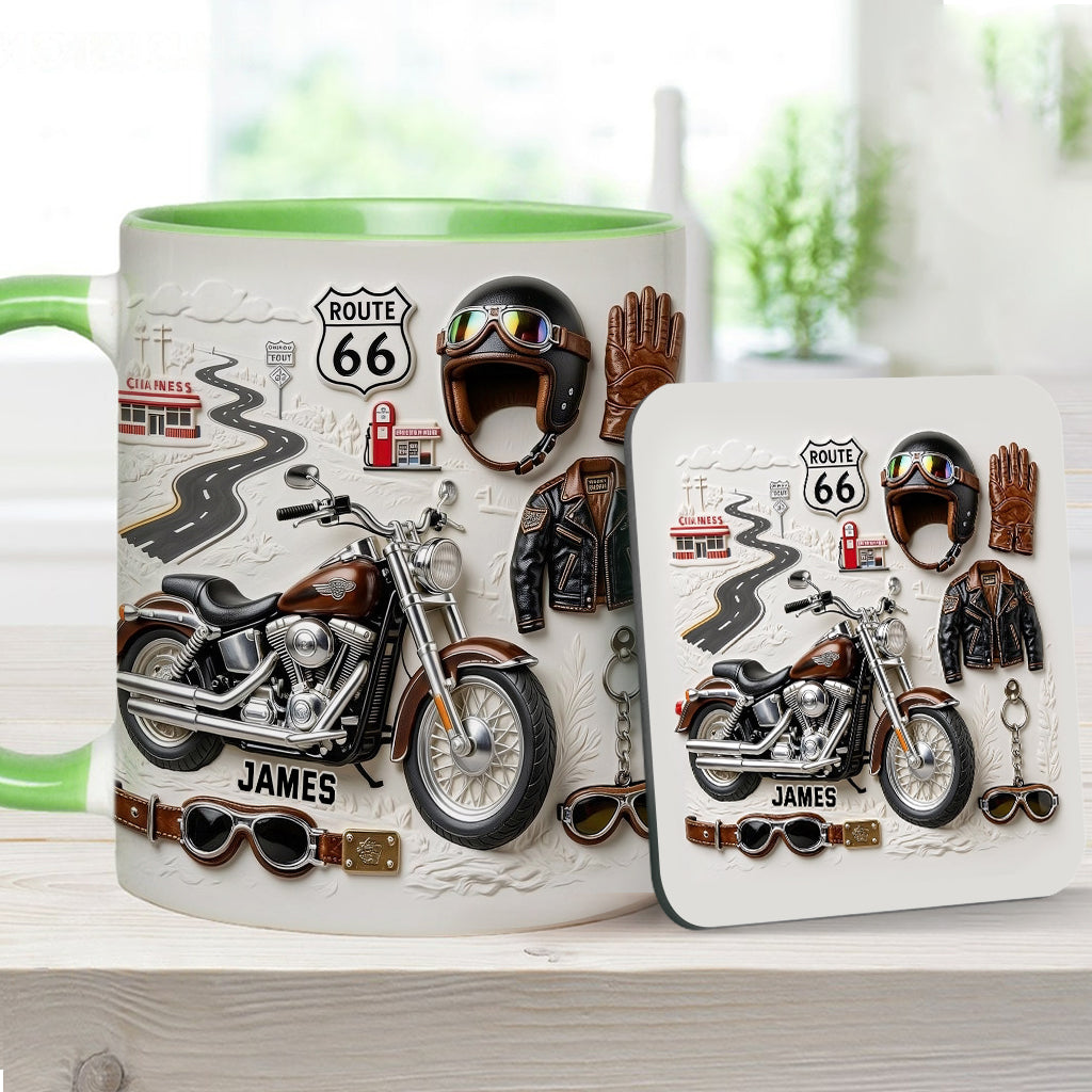 Motorrad – Personalisierter Becher und Untersetzer mit Biker-Motiv