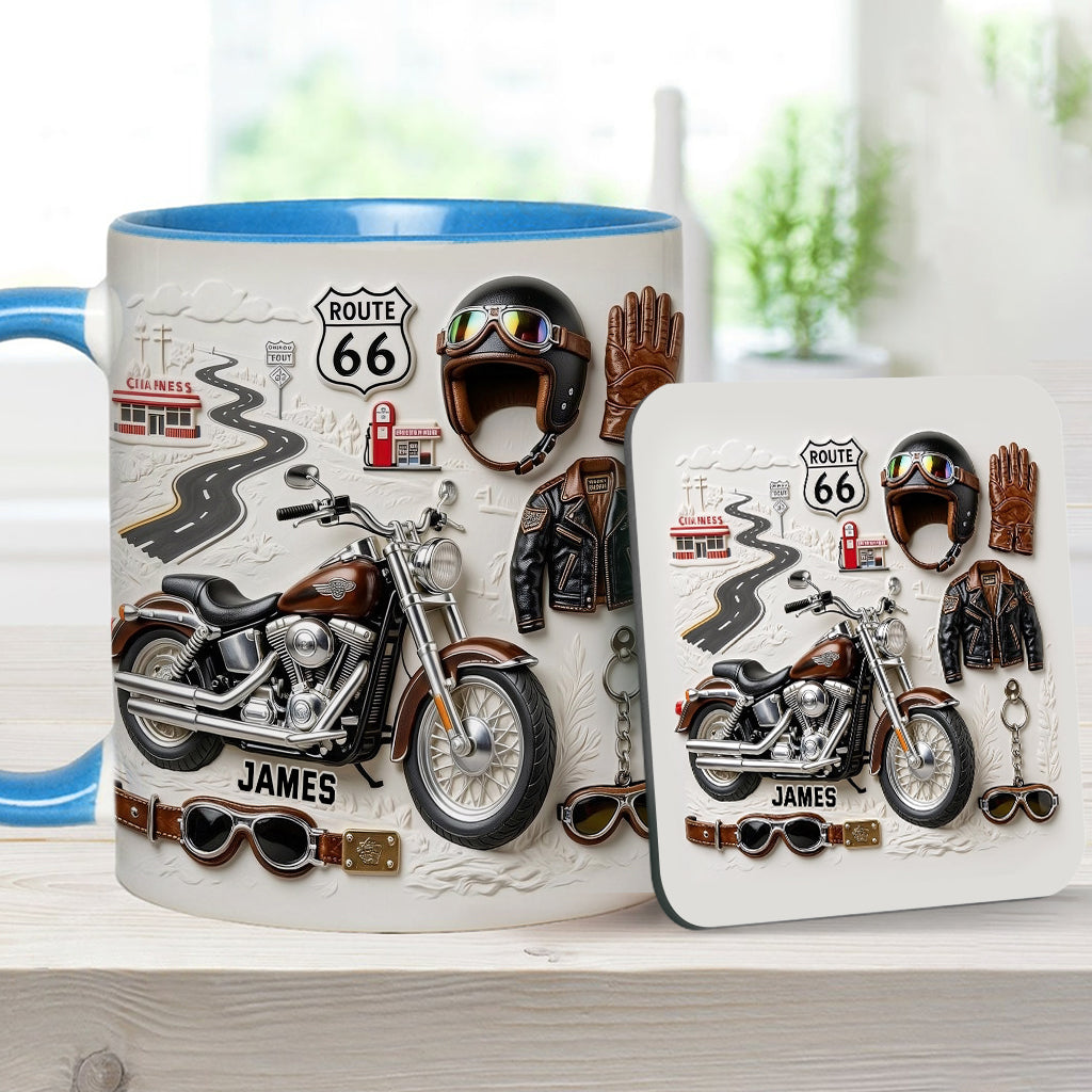 Motorrad – Personalisierter Becher und Untersetzer mit Biker-Motiv