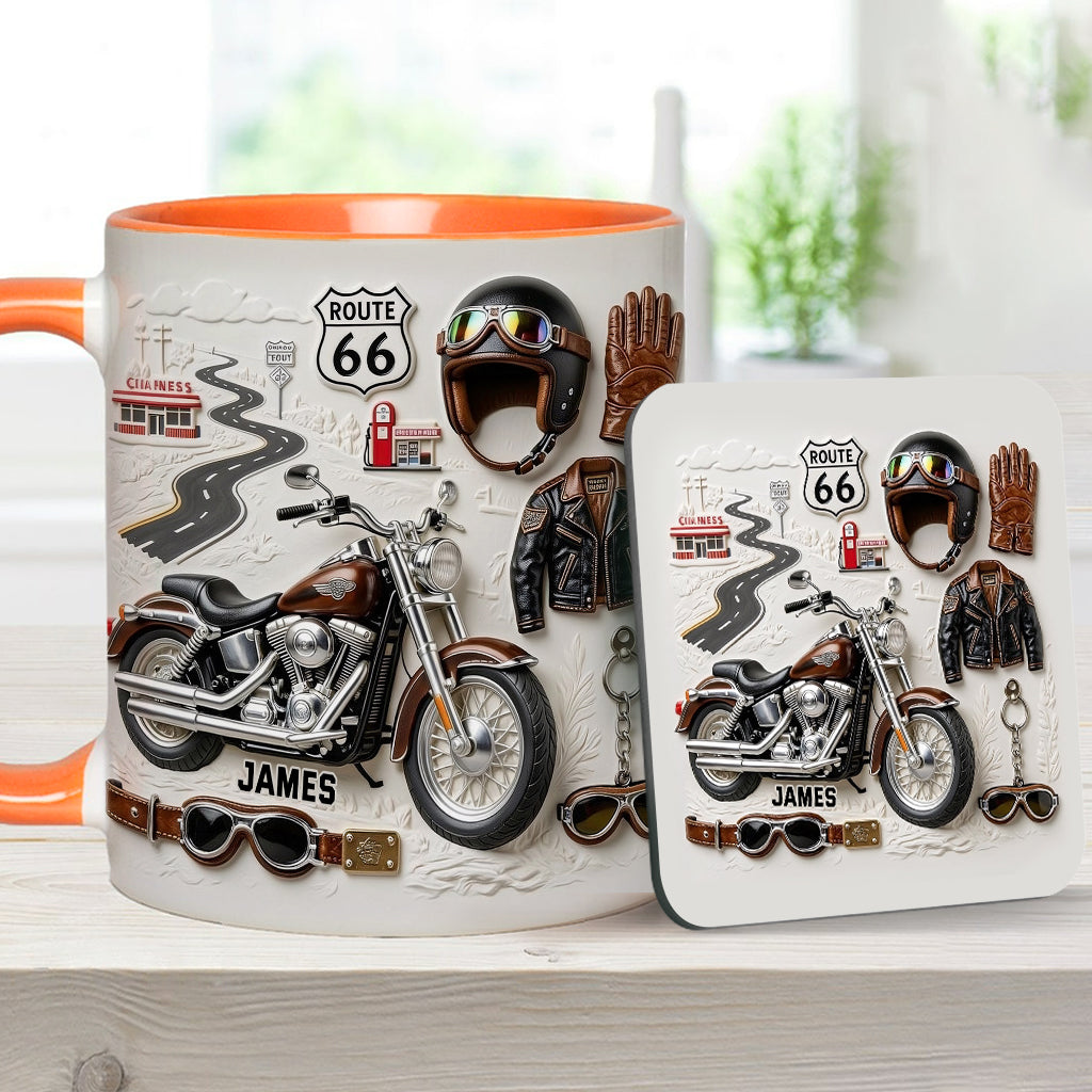 Motorrad – Personalisierter Becher und Untersetzer mit Biker-Motiv