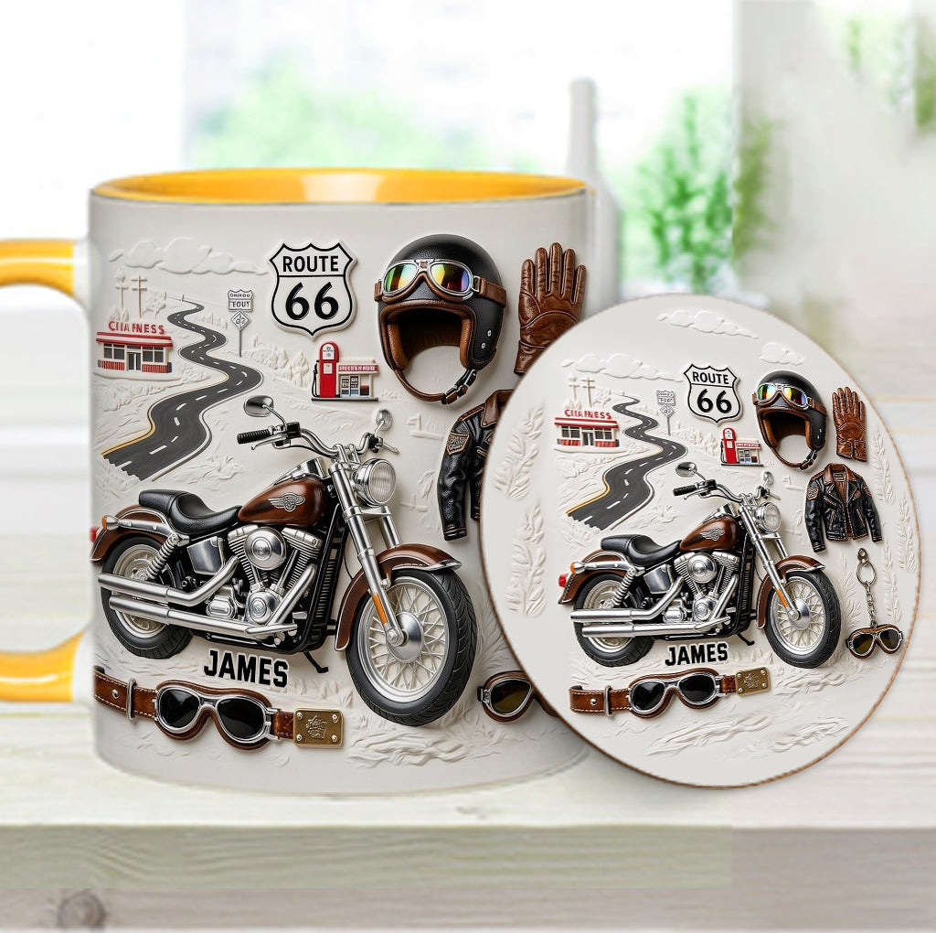 Motorrad – Personalisierter Becher und Untersetzer mit Biker-Motiv