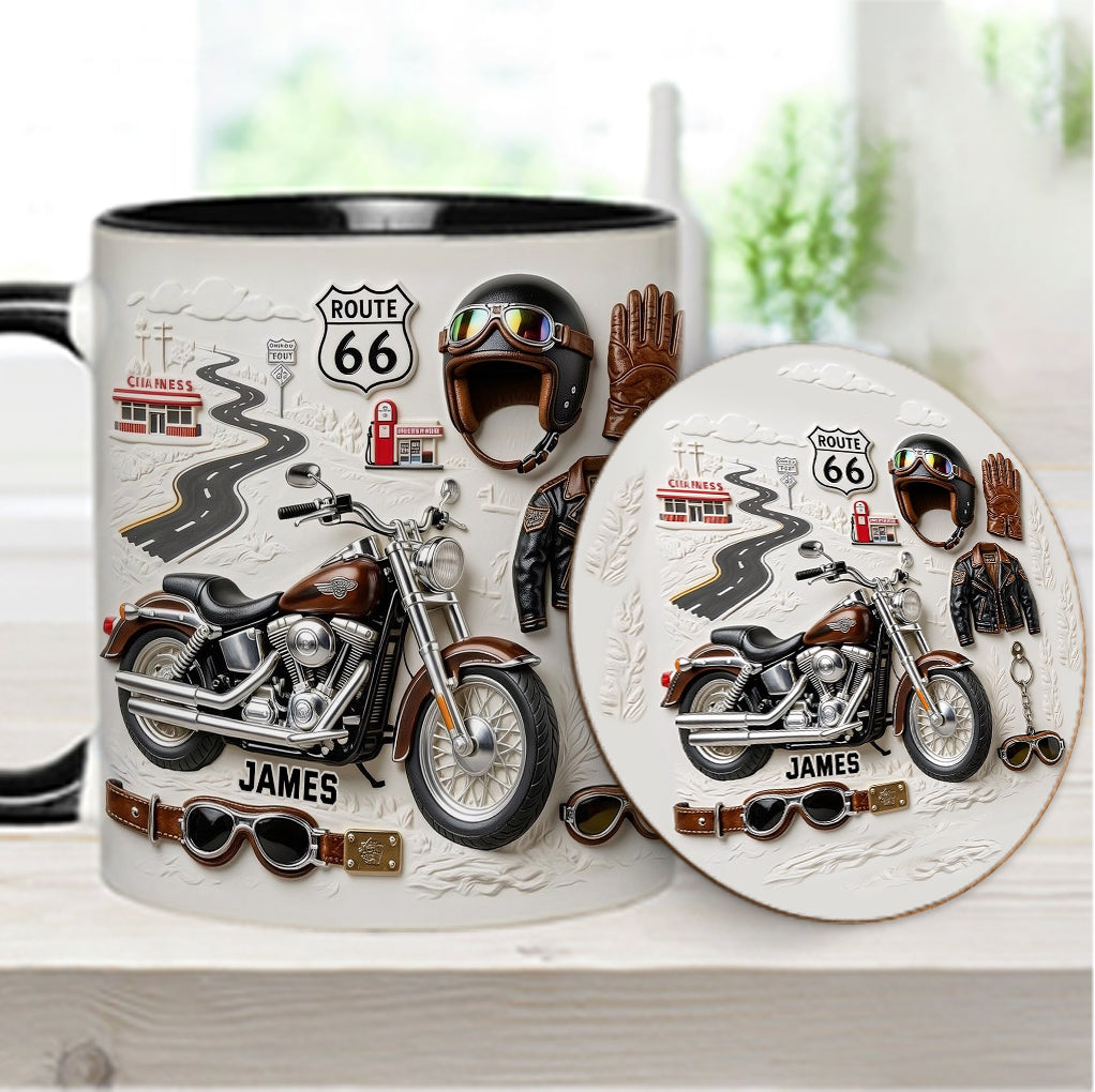 Motorrad – Personalisierter Becher und Untersetzer mit Biker-Motiv