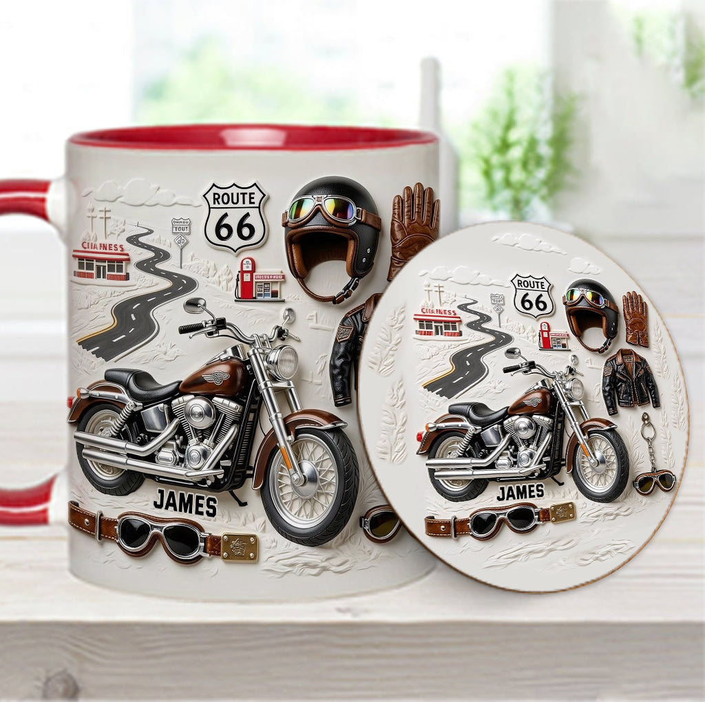 Motorrad – Personalisierter Becher und Untersetzer mit Biker-Motiv