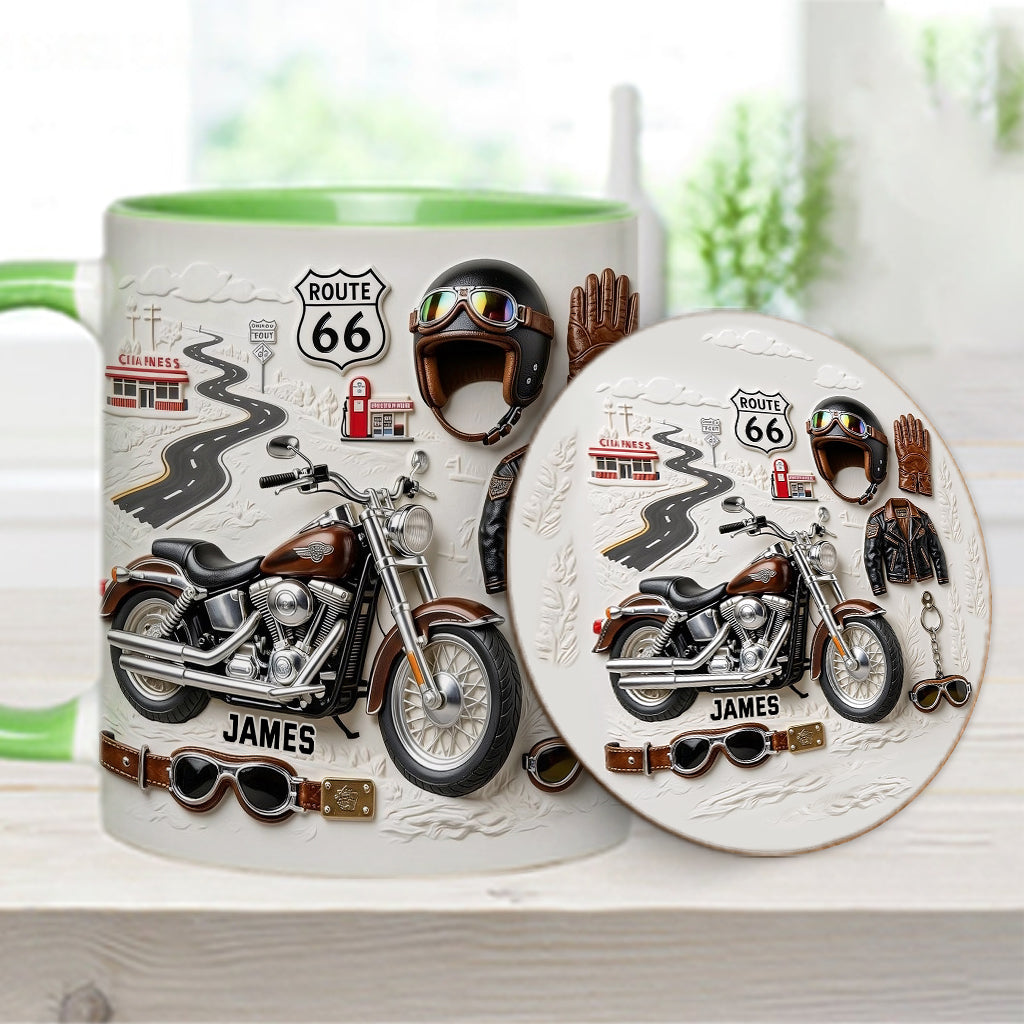 Motorrad – Personalisierter Becher und Untersetzer mit Biker-Motiv