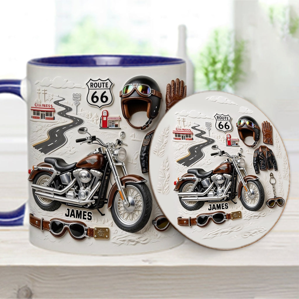 Motorrad – Personalisierter Becher und Untersetzer mit Biker-Motiv
