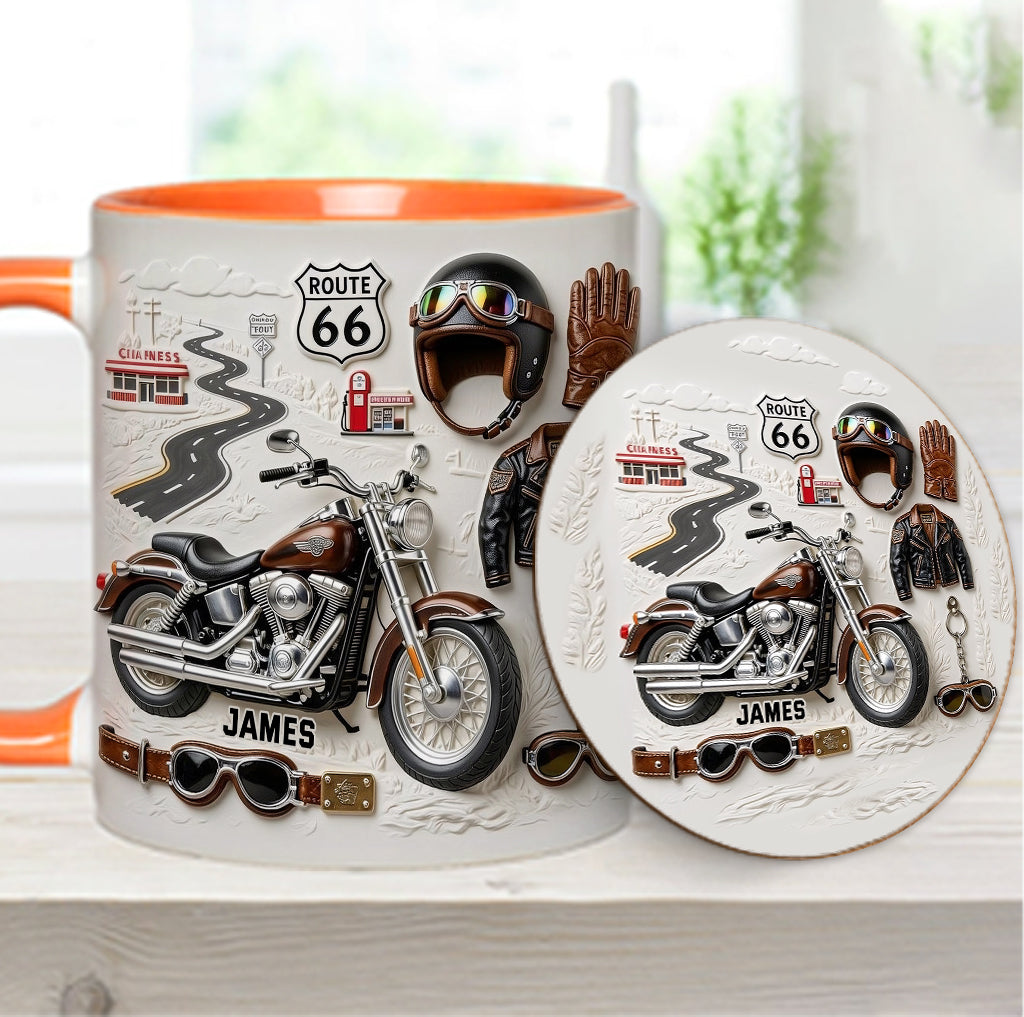 Motorrad – Personalisierter Becher und Untersetzer mit Biker-Motiv