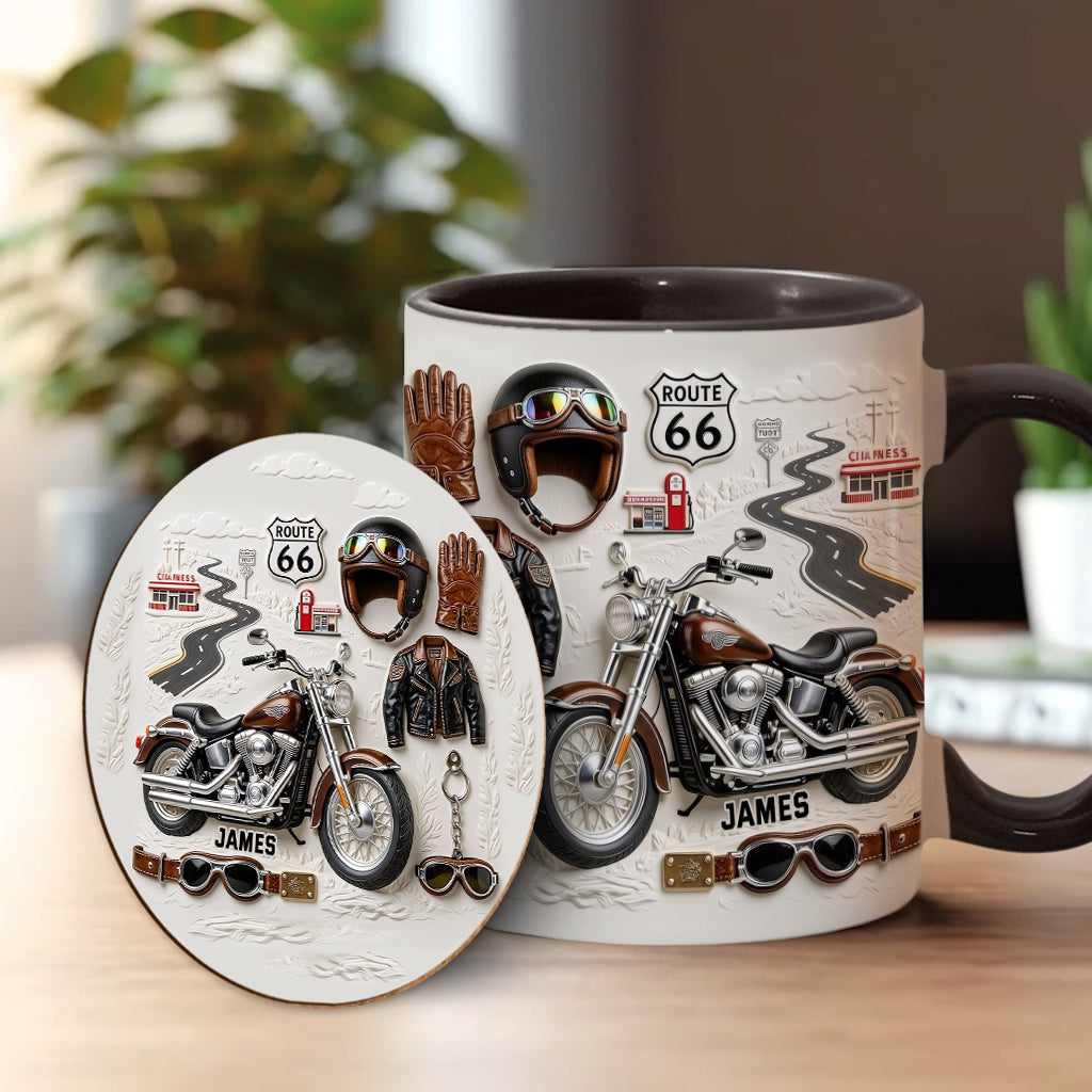 Motorrad – Personalisierter Becher und Untersetzer mit Biker-Motiv