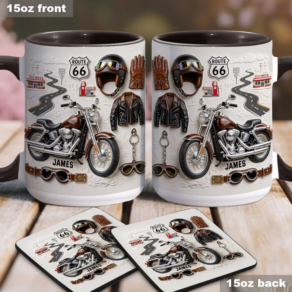 Motorrad – Personalisierter Becher und Untersetzer mit Biker-Motiv