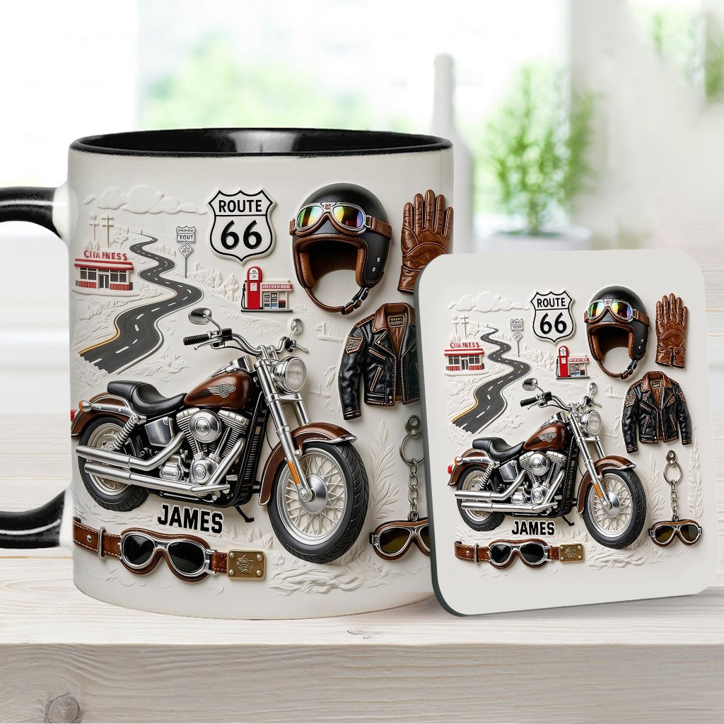 Motorrad – Personalisierter Becher und Untersetzer mit Biker-Motiv