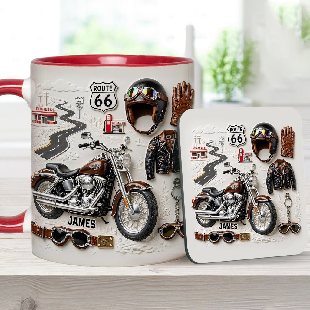 Motorrad – Personalisierter Becher und Untersetzer mit Biker-Motiv