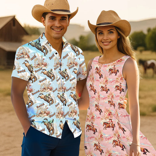 Du und ich, wir schaffen das – Personalisiertes Hawaiihemd und ärmelloses Kleid im Country-Girl-Stil