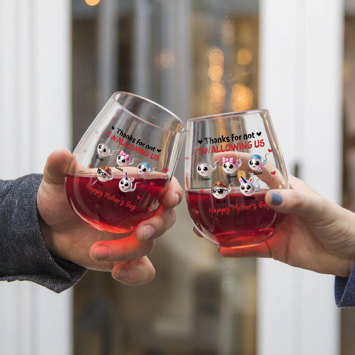 Mama, danke, dass du mich nicht verschluckt hast – personalisiertes Weinglas mit Muttermotiv