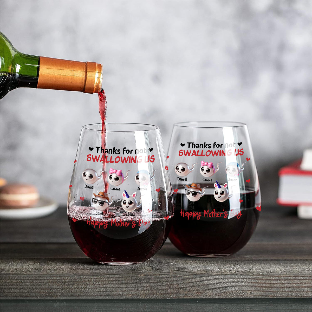Mama, danke, dass du mich nicht verschluckt hast – personalisiertes Weinglas mit Muttermotiv
