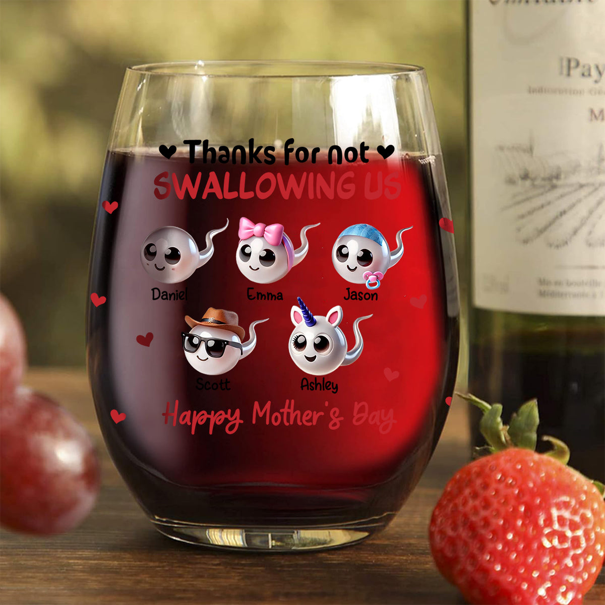 Mama, danke, dass du mich nicht verschluckt hast – personalisiertes Weinglas mit Muttermotiv