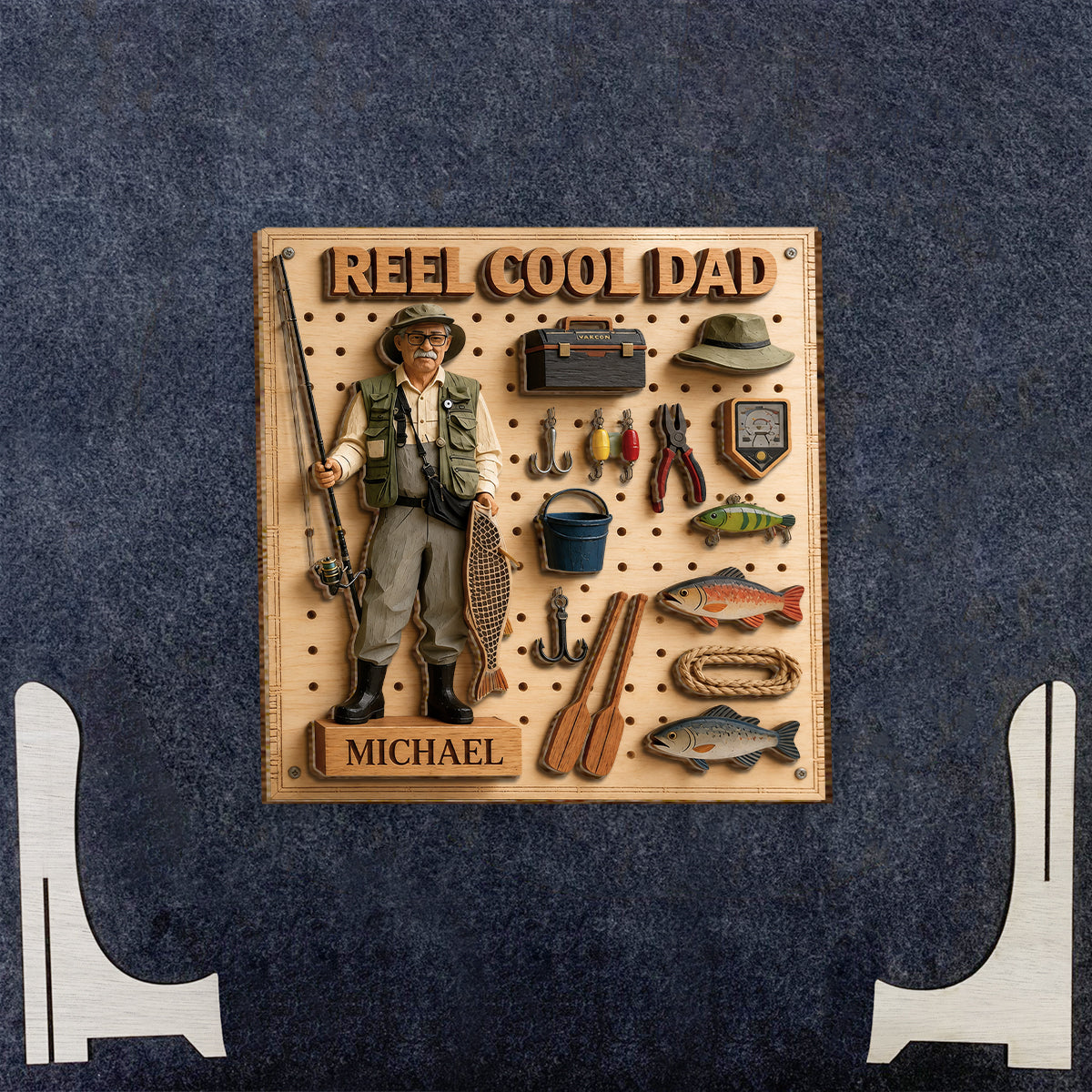 Papa liebt Angeln - Personalisierte 2-lagige Holztafel / Holzplakette