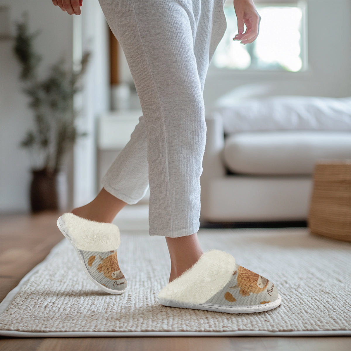 Love Highland Cow - Personalized Highland Cow Slippers With Fur Lining
