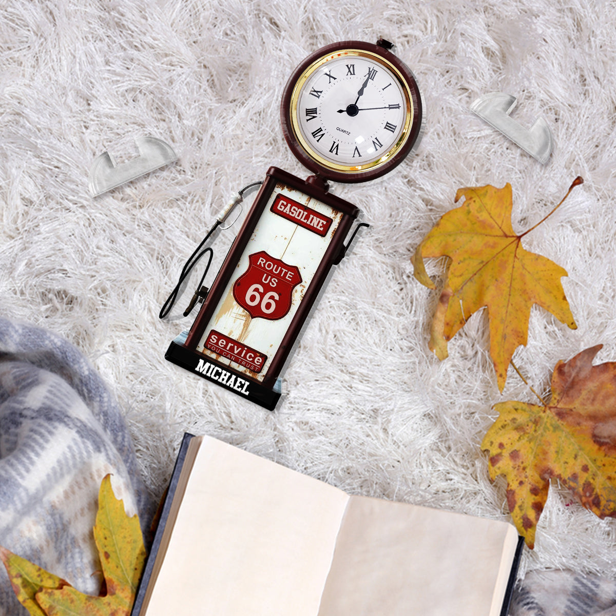 Historische Route 66 Benzin - Personalisierte Acryl-Uhrplakette für Muscle-Cars