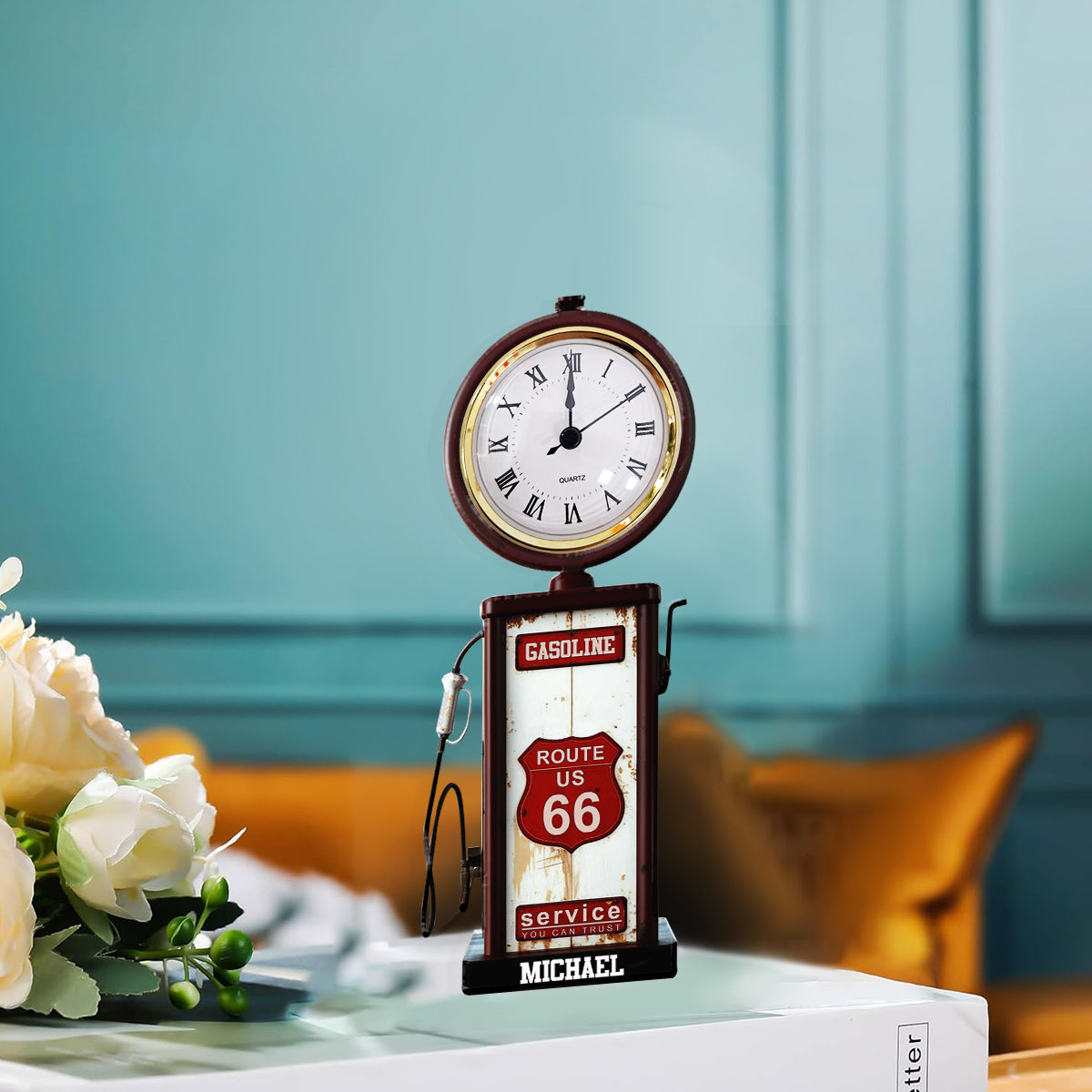 Historische Route 66 Benzin - Personalisierte Acryl-Uhrplakette für Muscle-Cars