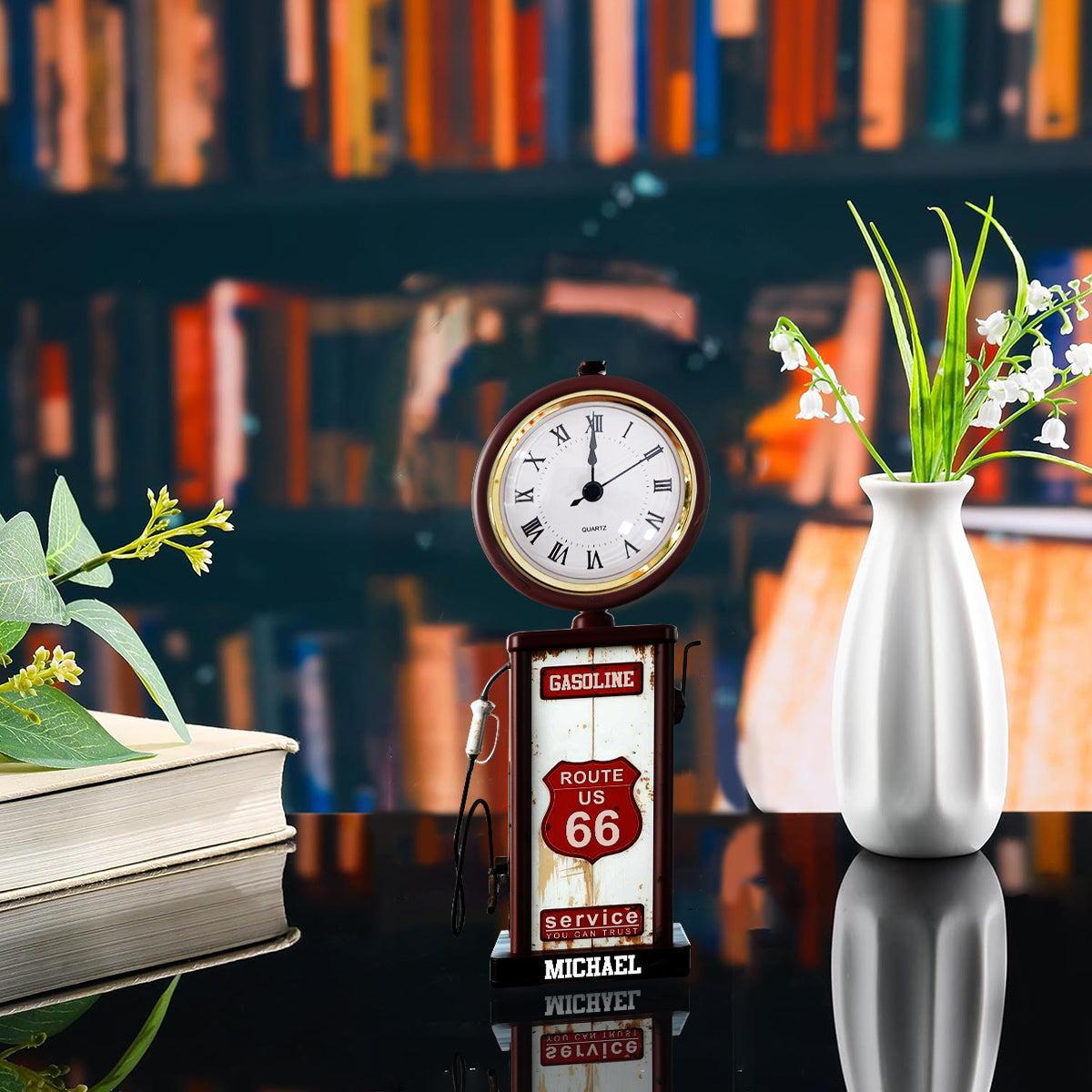 Historische Route 66 Benzin - Personalisierte Acryl-Uhrplakette für Muscle-Cars