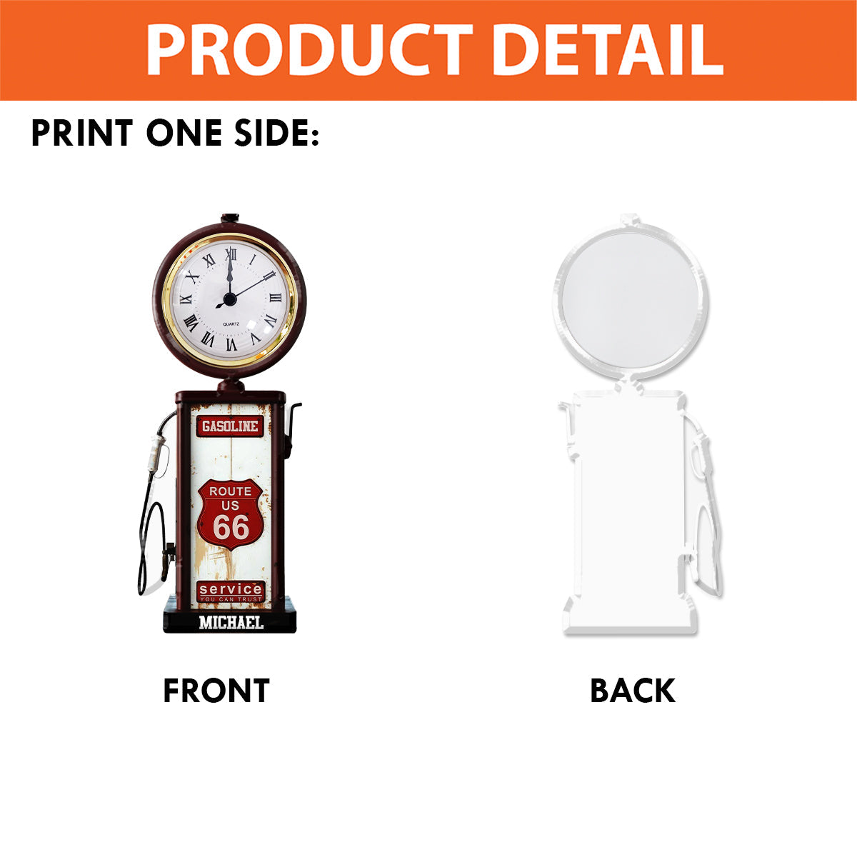 Historische Route 66 Benzin - Personalisierte Acryl-Uhrplakette für Muscle-Cars