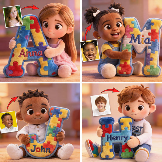 Alphabet-Puzzle – Personalisiertes Kissen in Form eines Kunstfells zur Sensibilisierung für Autismus