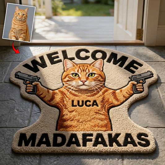 Willkommen Mudafakas - Personalisierter rutschfester Katzen-Teppich