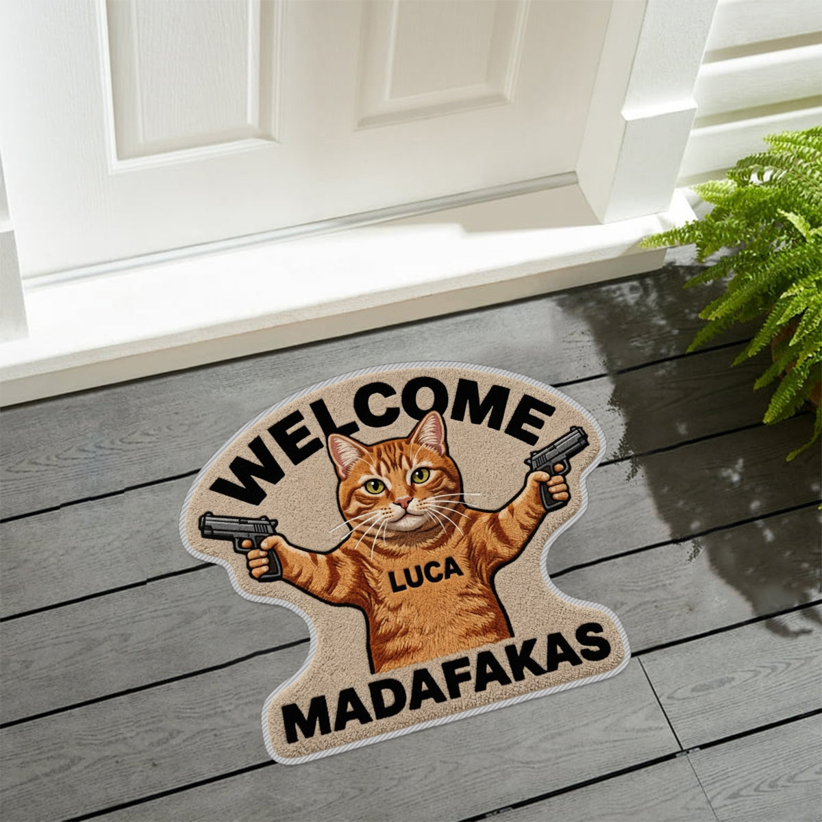Willkommen Mudafakas - Personalisierter rutschfester Katzen-Teppich