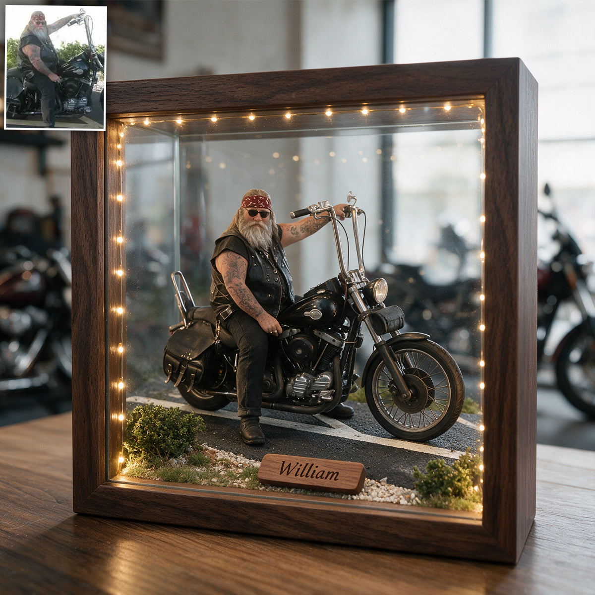 Custom Any Photo - Personalized Biker Wooden Frame LED Light