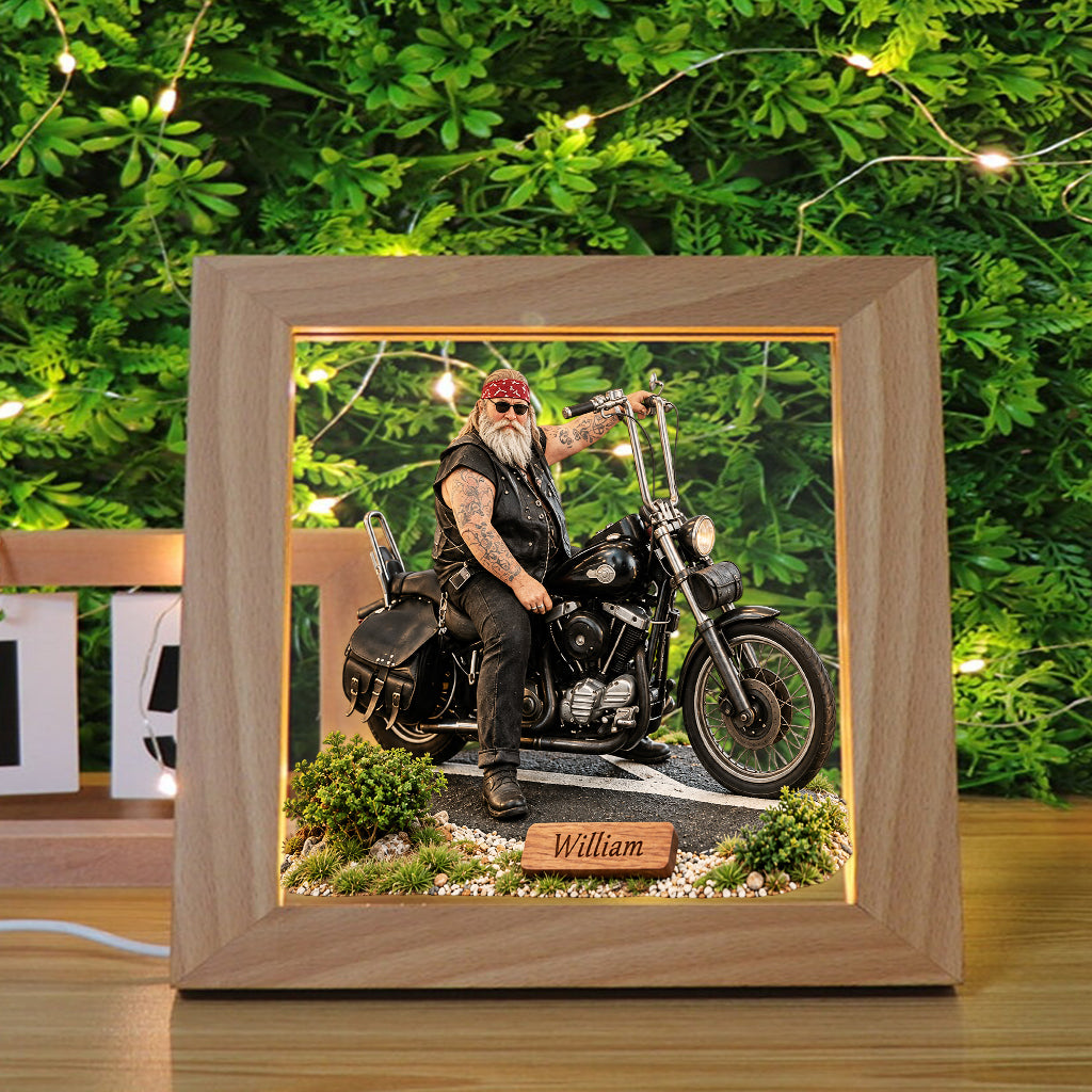 Custom Any Photo - Personalized Biker Wooden Frame LED Light