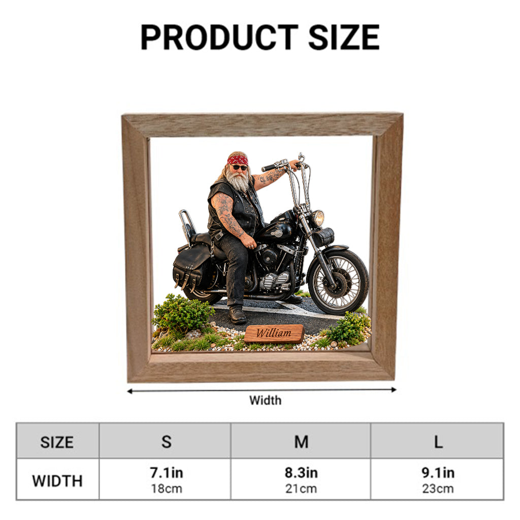 Custom Any Photo - Personalized Biker Wooden Frame LED Light