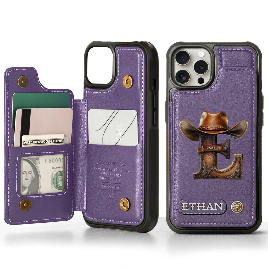 Western Style Name Initial Letter - Personalized Cowboy/Cowgirl Wallet Phone Case