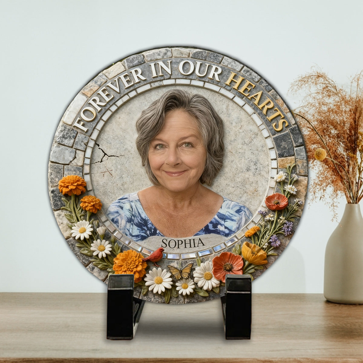 Forever In Our Hearts - Personalized Memorial Round Shaped Stone