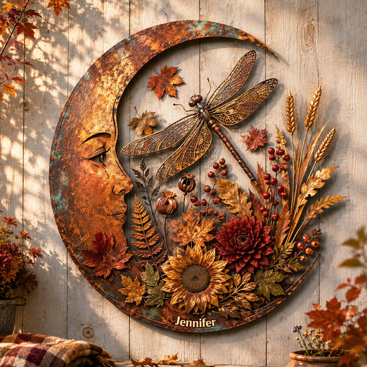 Herbstmond und Libelle Metall Wandkunst - Personalisierte Libelle Metall-Schild