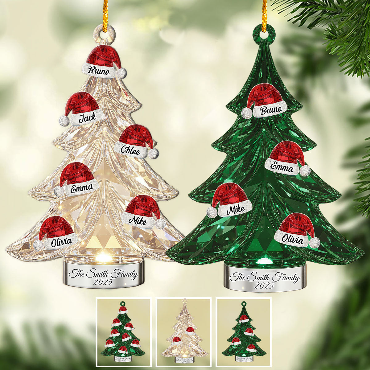 Frohe Weihnachten an die Familie – Personalisierter transparenter Familienschmuck