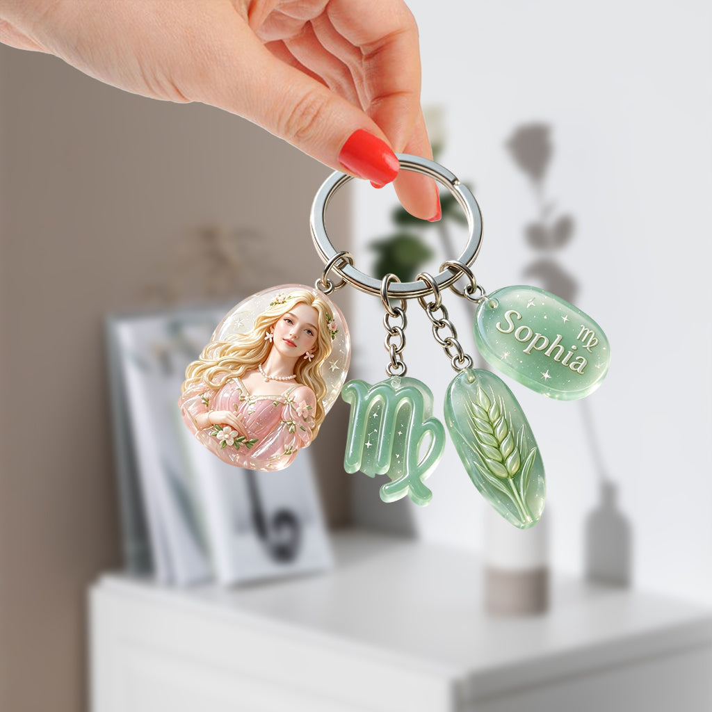 Custom Zodiac Sign Keychain - Personalized Horoscope Premium Keychain With Charms