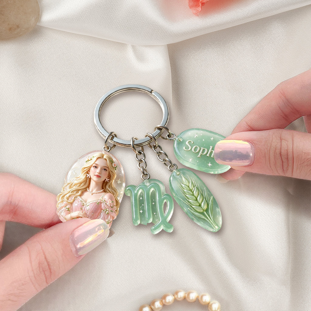 Custom Zodiac Sign Keychain - Personalized Horoscope Premium Keychain With Charms