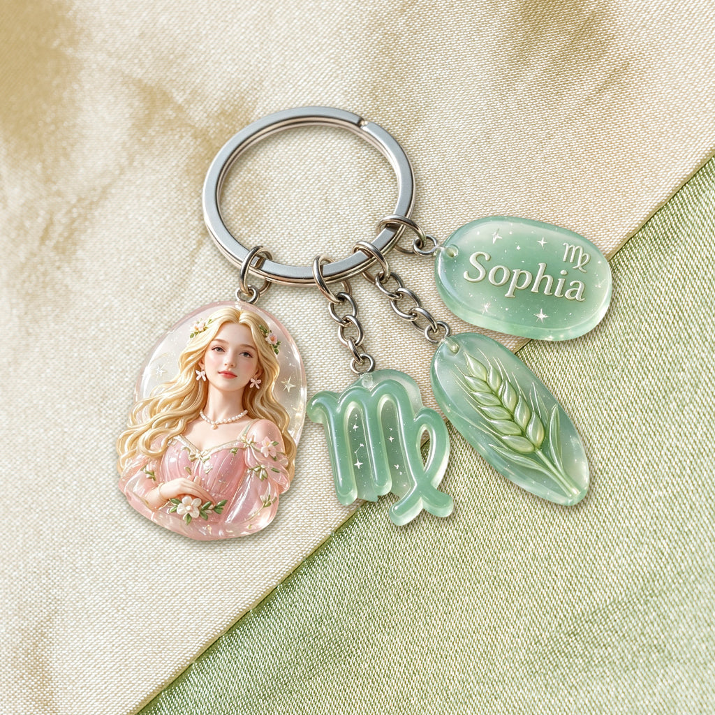 Custom Zodiac Sign Keychain - Personalized Horoscope Premium Keychain With Charms