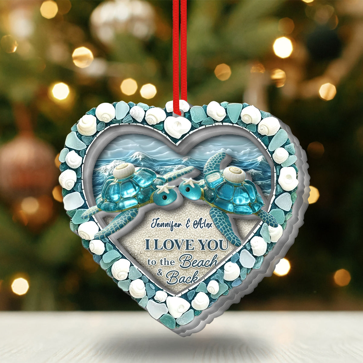 Schildkröten-Seeglas „Ich liebe dich bis zum Strand und zurück“ – Personalisierter zweilagiger Acryl-Schildkröten-Anhänger