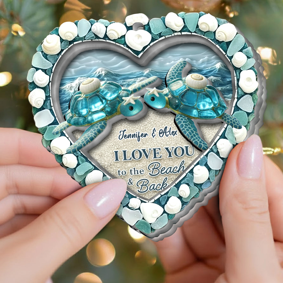 Schildkröten-Seeglas „Ich liebe dich bis zum Strand und zurück“ – Personalisierter zweilagiger Acryl-Schildkröten-Anhänger