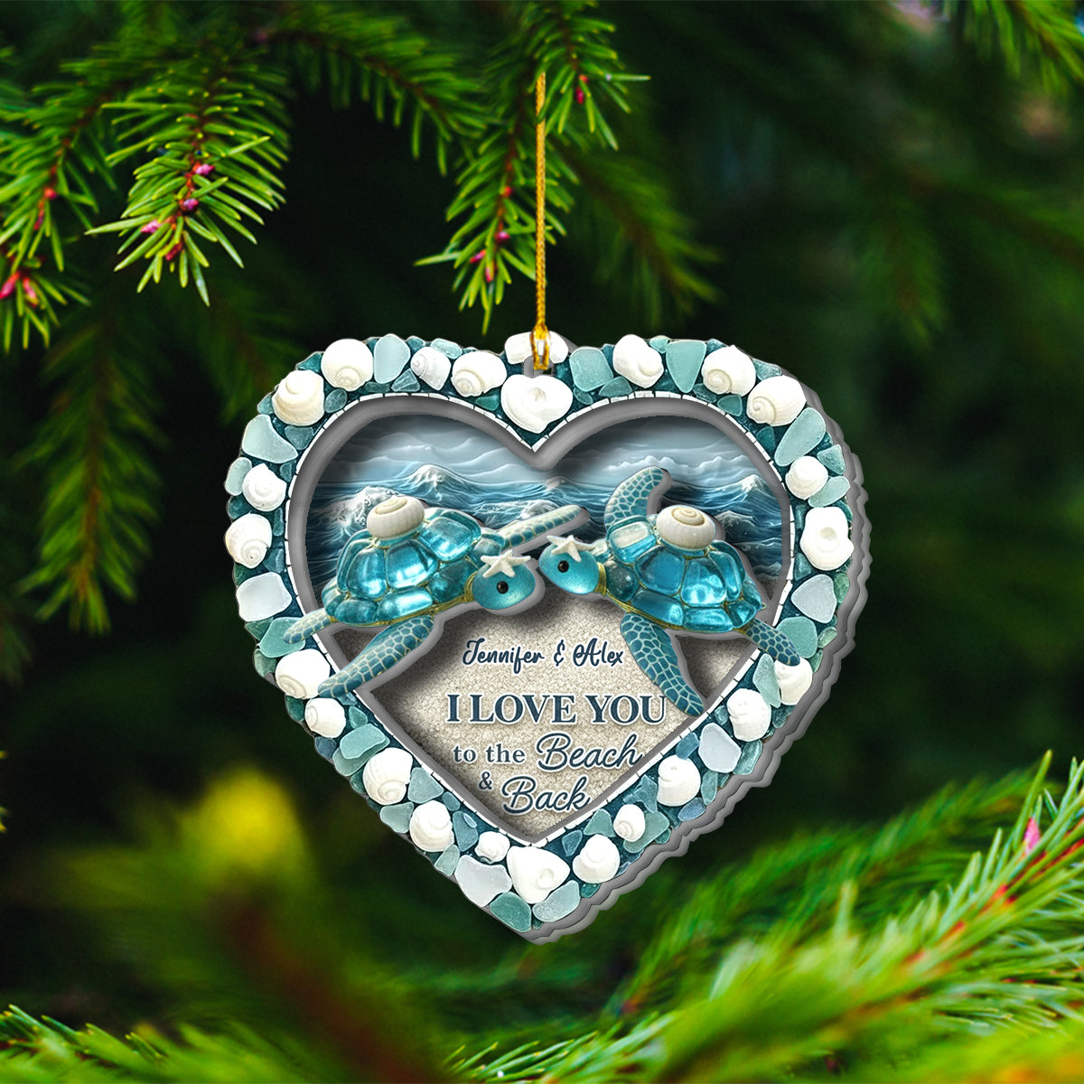 Schildkröten-Seeglas „Ich liebe dich bis zum Strand und zurück“ – Personalisierter zweilagiger Acryl-Schildkröten-Anhänger