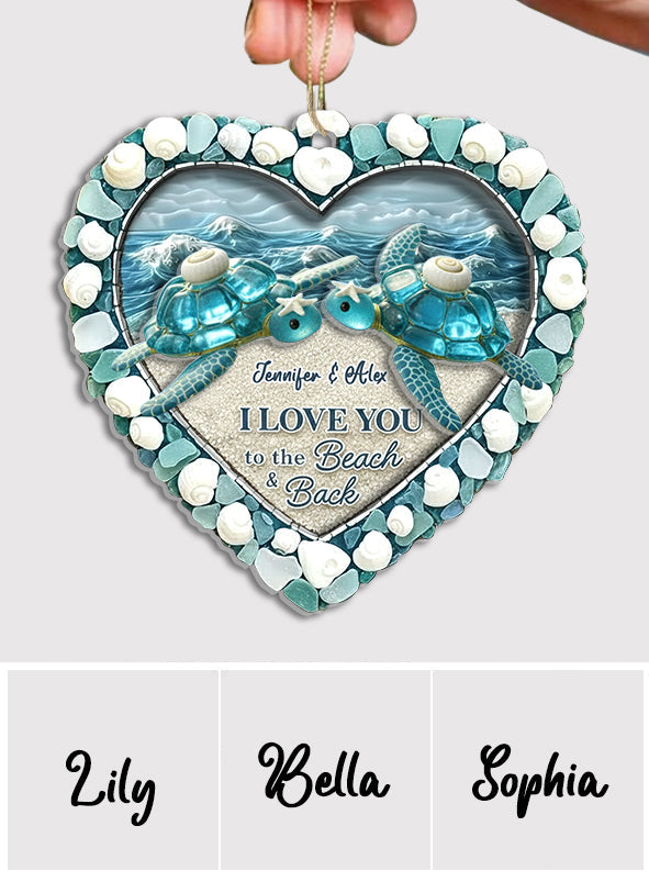 Schildkröten-Seeglas „Ich liebe dich bis zum Strand und zurück“ – Personalisierter zweilagiger Acryl-Schildkröten-Anhänger