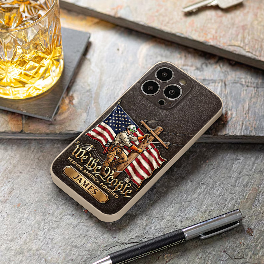 We The People - Personalized Lineman 3D Embossed Leather Phone Case