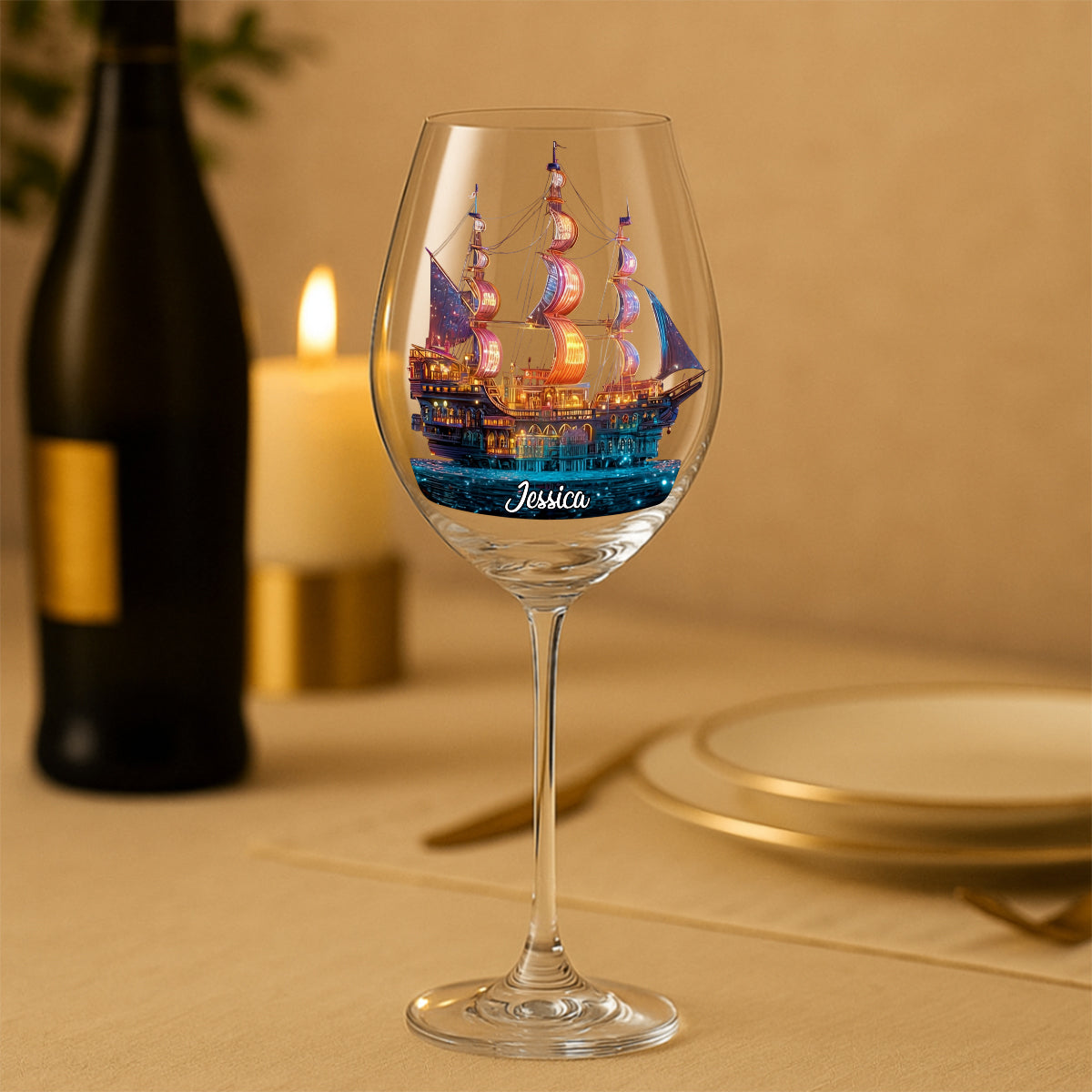 Magical Night - Personalized Boating Wine Glass With Long Stem
