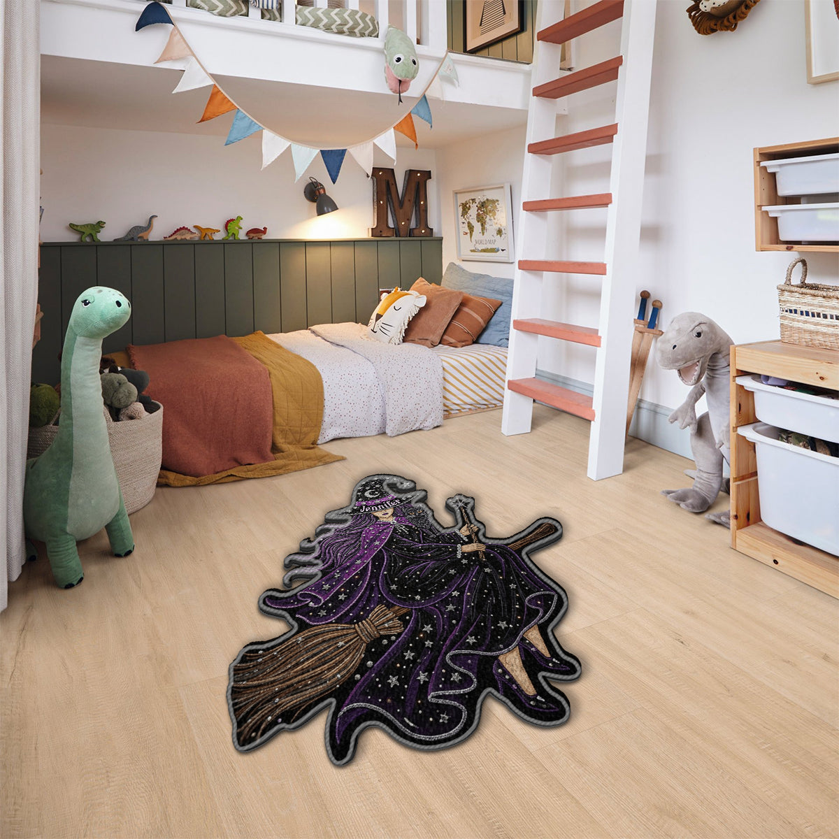 Fliegende Hexe – Personalisierter, rutschfester Hexen-Teppich