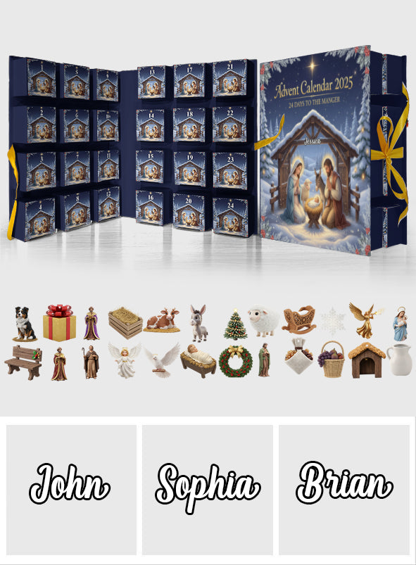 24 Days to the Manger - Personalized Christian Folded Advent Calendar With Ornaments