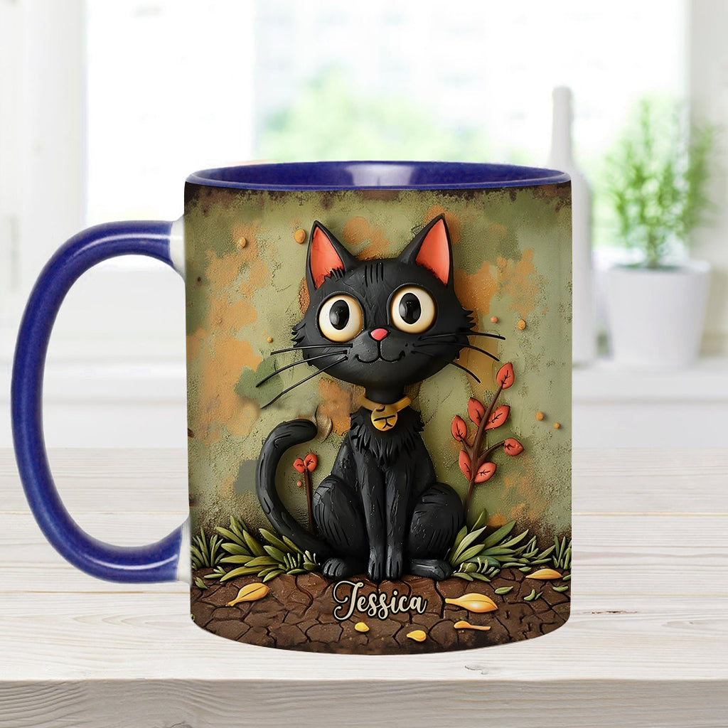 Niedliche schwarze Katze – Personalisierte Tasse mit schwarzem Katzenmotiv
